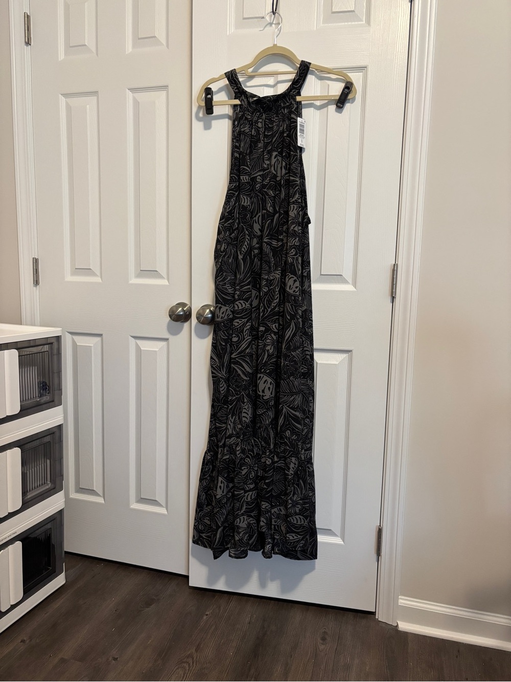 torrid Black Maxi Dress with Gray Leaf Pattern